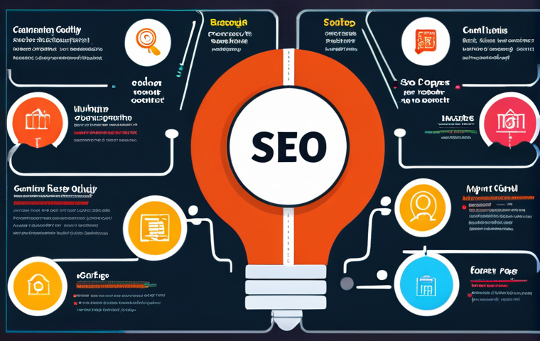 **SEO Basics**:
- Create an infographic illustrating the key concepts of SEO, including on-page and off-page SEO elements, keyword research, and the importance of quality content. Use vibrant colors and icons to represent each concept clearly.